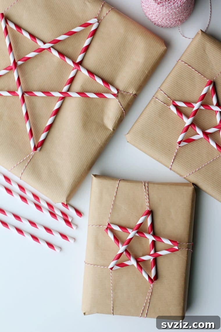 20 Creative Christmas Gift Wrapping Designs 18 paper straw stars