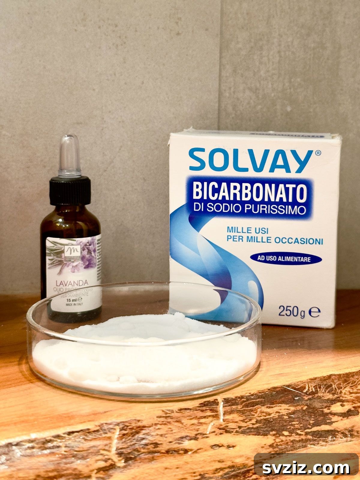 Create natural air freshener using baking soda and essential oils