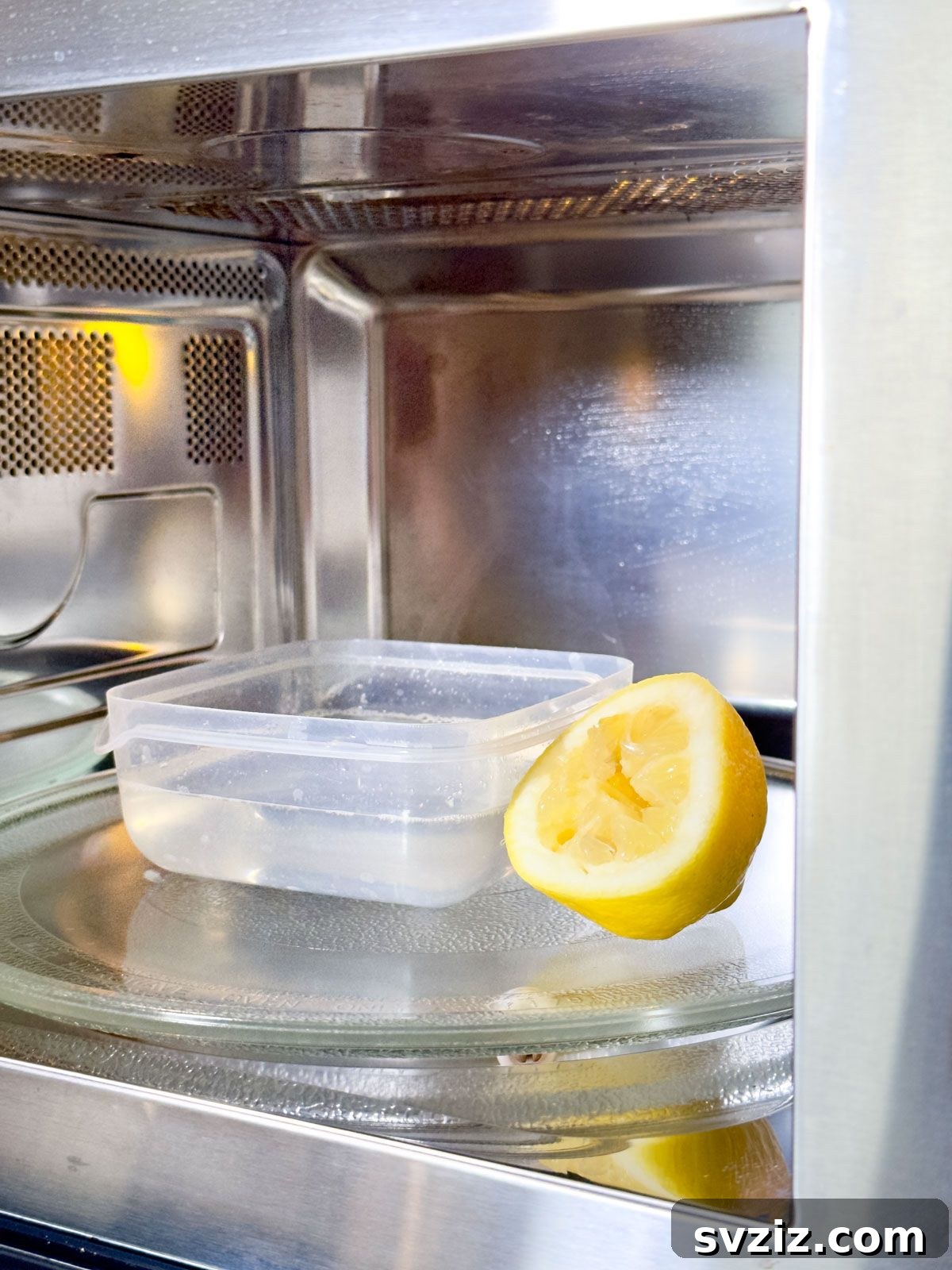 Clean Microwave with Lemon Water Steam