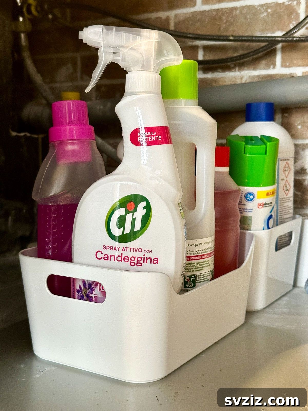 Use Plastic Containers to Organize Detergents Under the Sink - under sink storage solutions