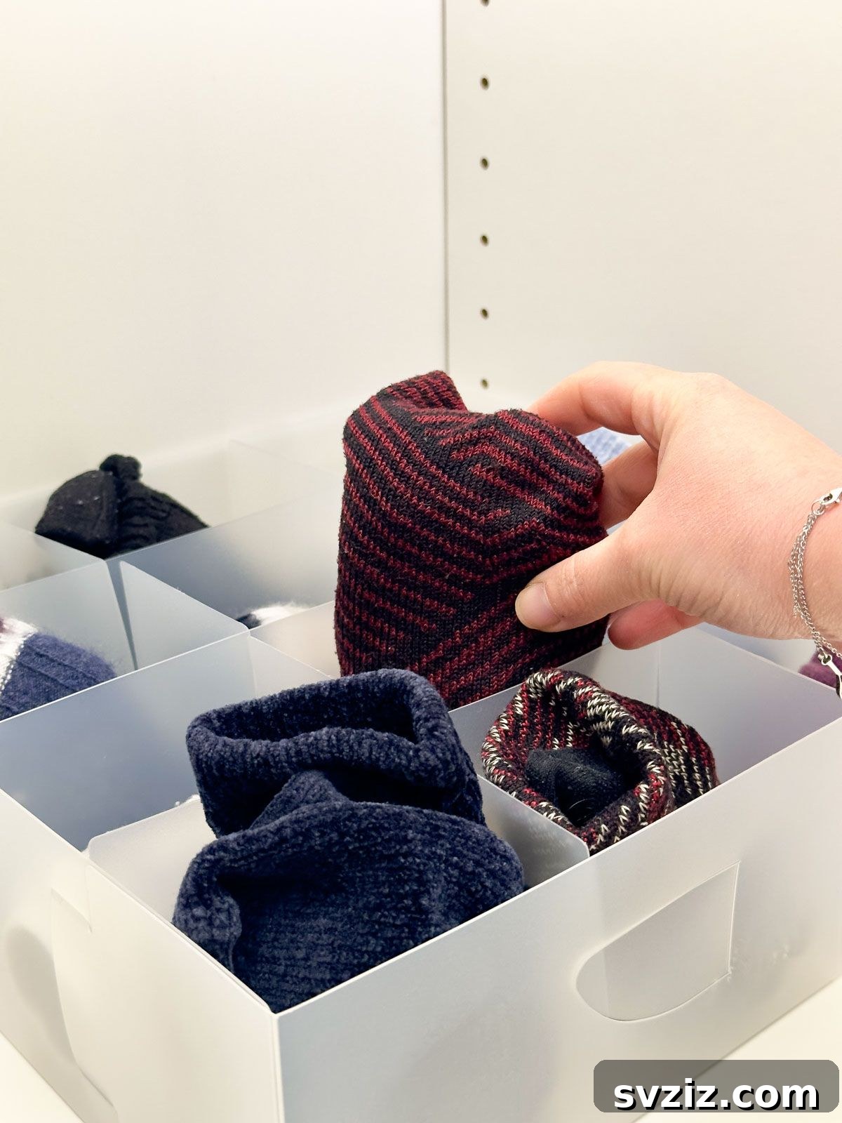 Use a Box with Dividers to Store Your Socks - bedroom drawer organization