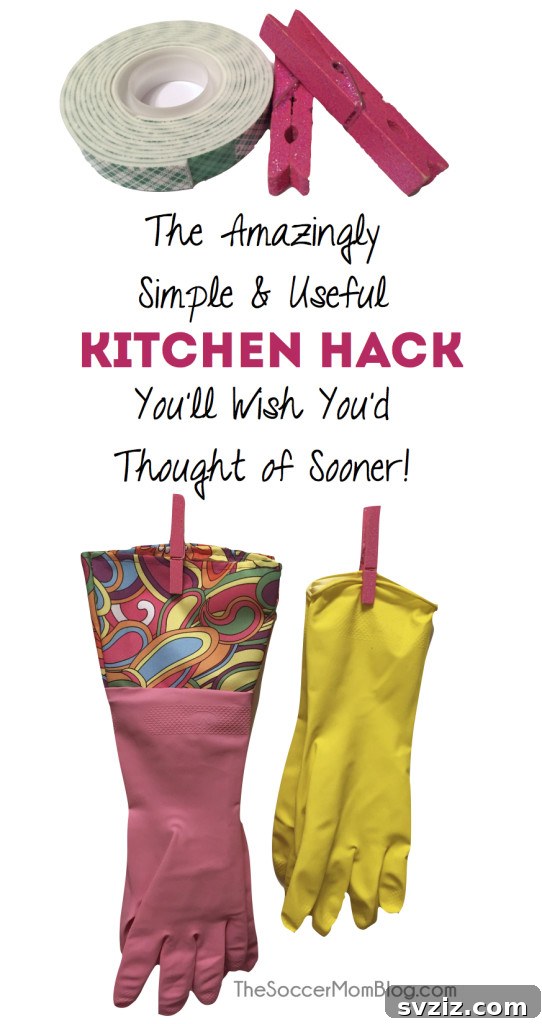 clothes pin hack for dishwashing gloves, organized kitchen