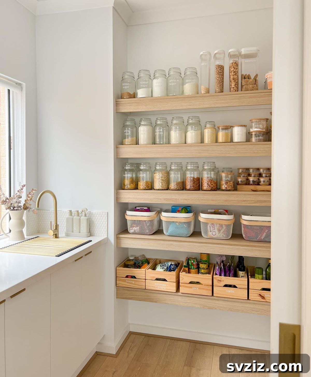 Glass canisters for attractive and practical pantry storage.