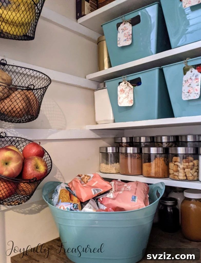 Snack tubs for easy and organized access to treats.