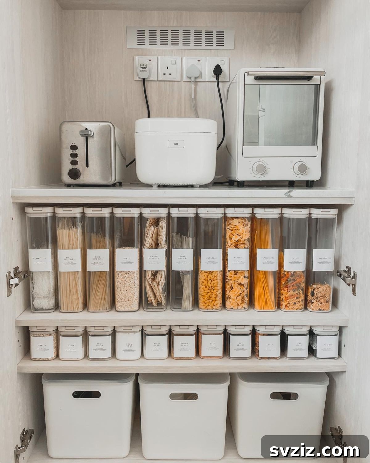Air-tight containers for pantry freshness and organization.