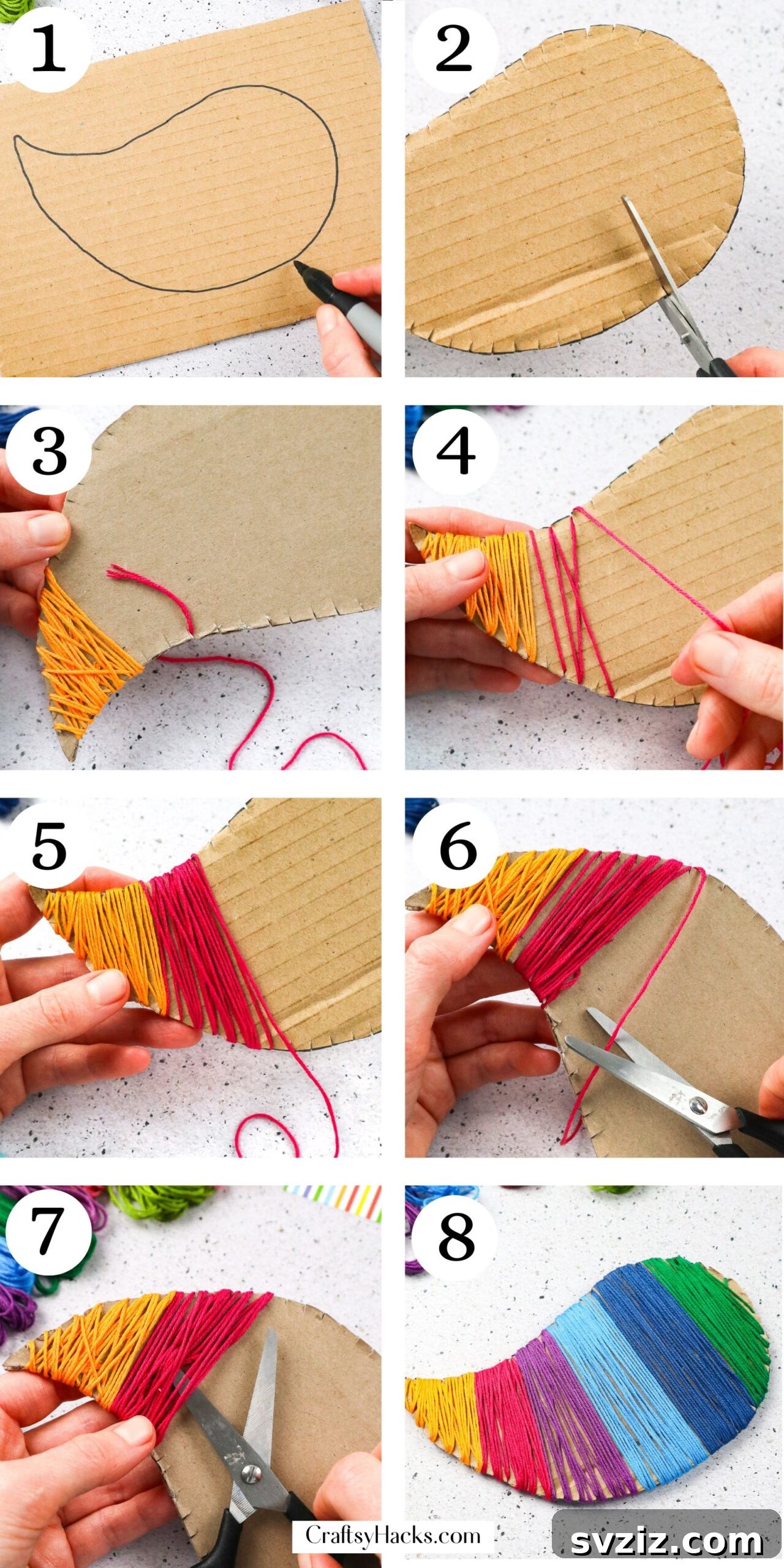 Step-by-step craft tutorial for Yarn Birds