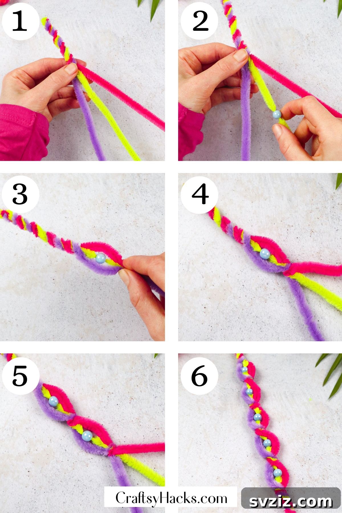 Step by step instructions how to make Pipe Cleaner Bracelets