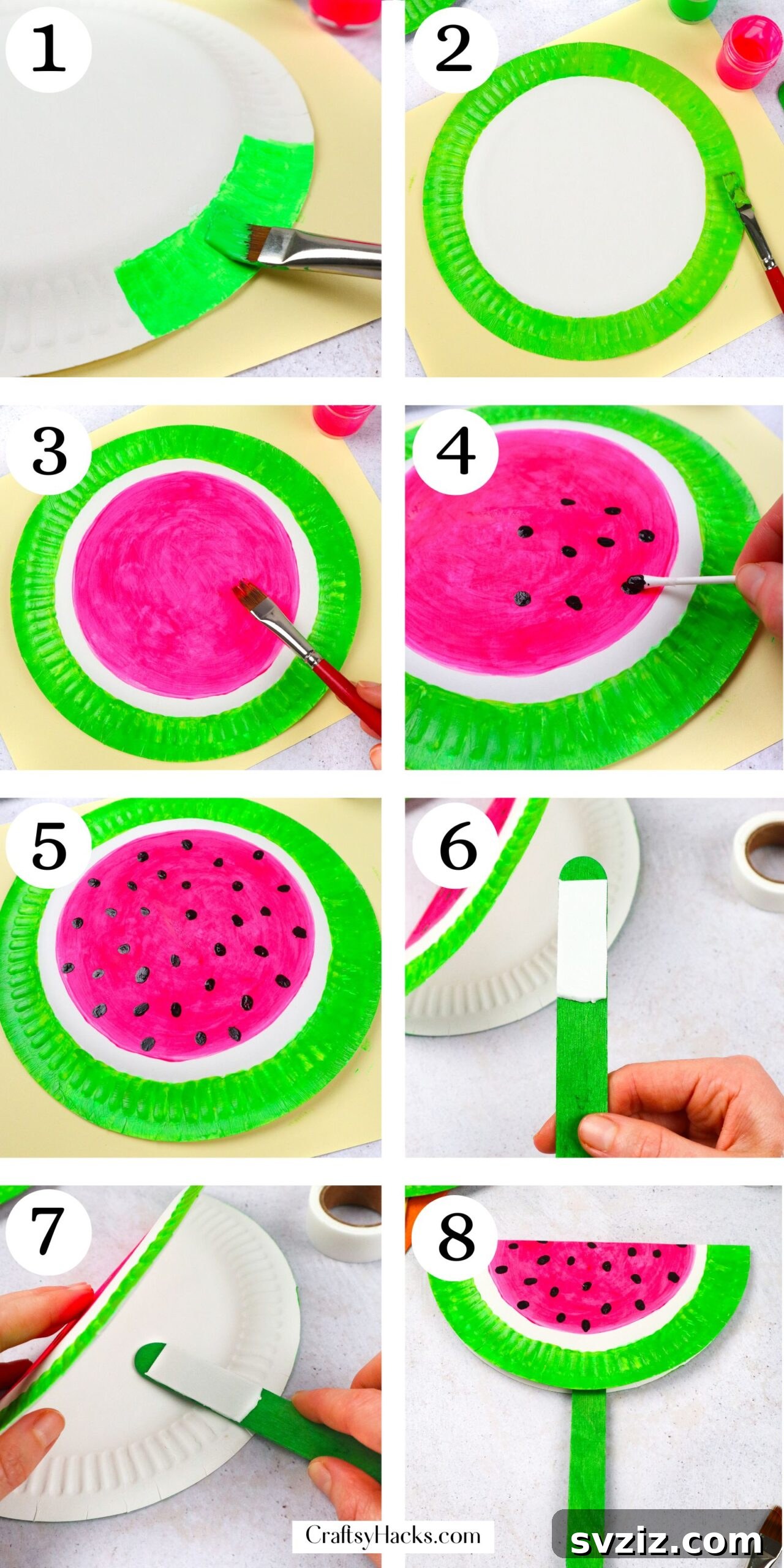 step by step instructions how to make Paper plate Watermelon