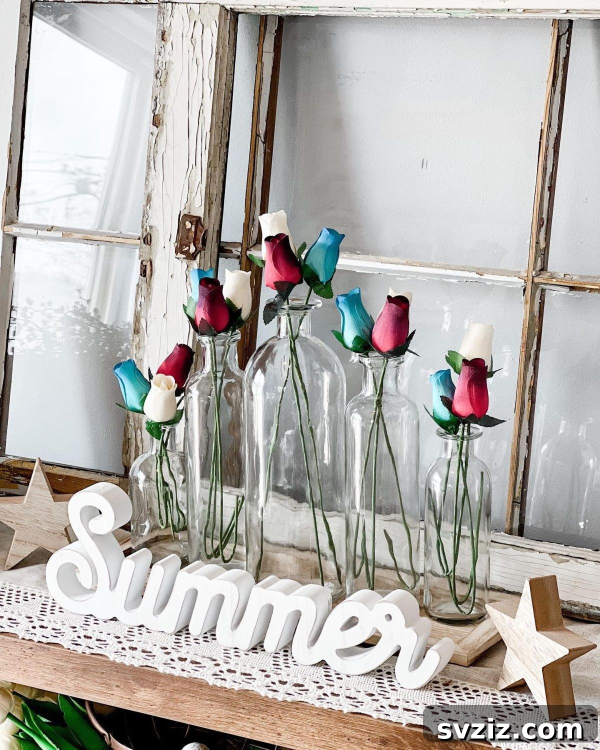 31 Gorgeous Summer Farmhouse Decor Ideas 30 Color-Coded Vase Mantelpiece