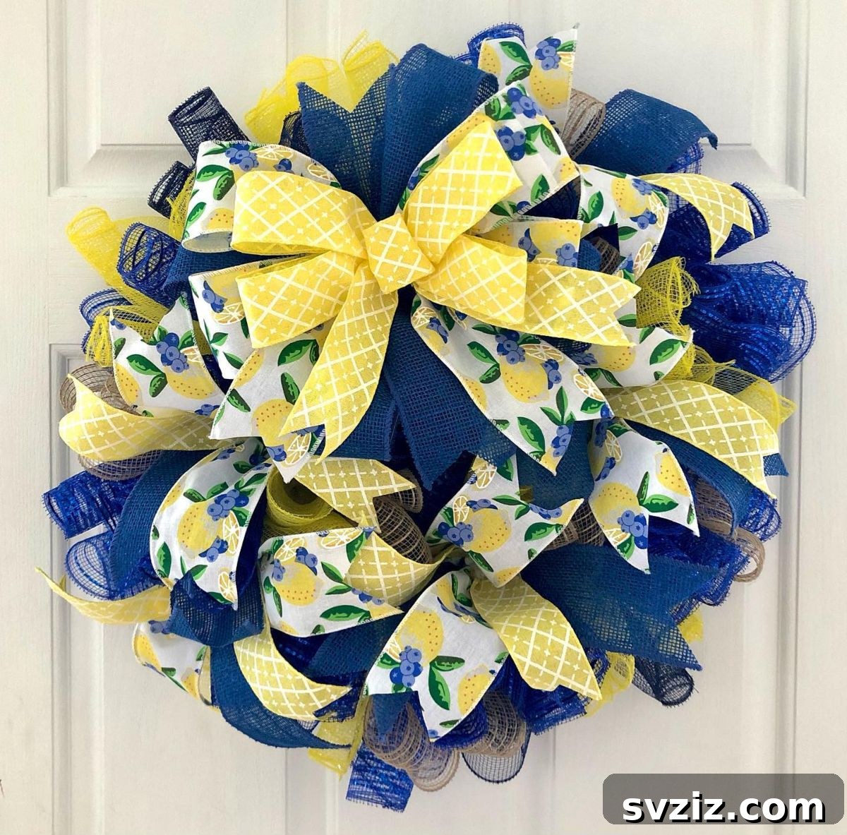 Gorgeous Summer Entryway Inspirations 16 blue and yellow ribbon wreath