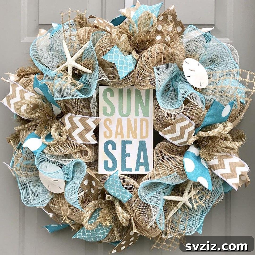Gorgeous Summer Entryway Inspirations 29 coastal ribbon wreath