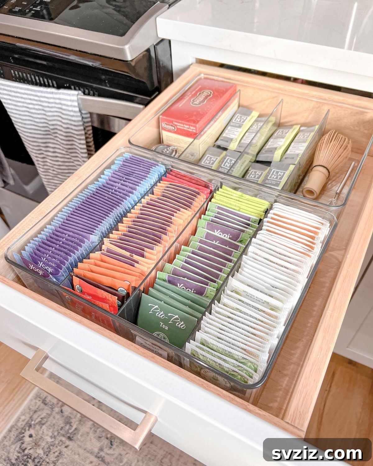 Maximize Your Kitchen Space 31 Genius Storage Hacks 19 Organized Tea Drawer with Clear Containers