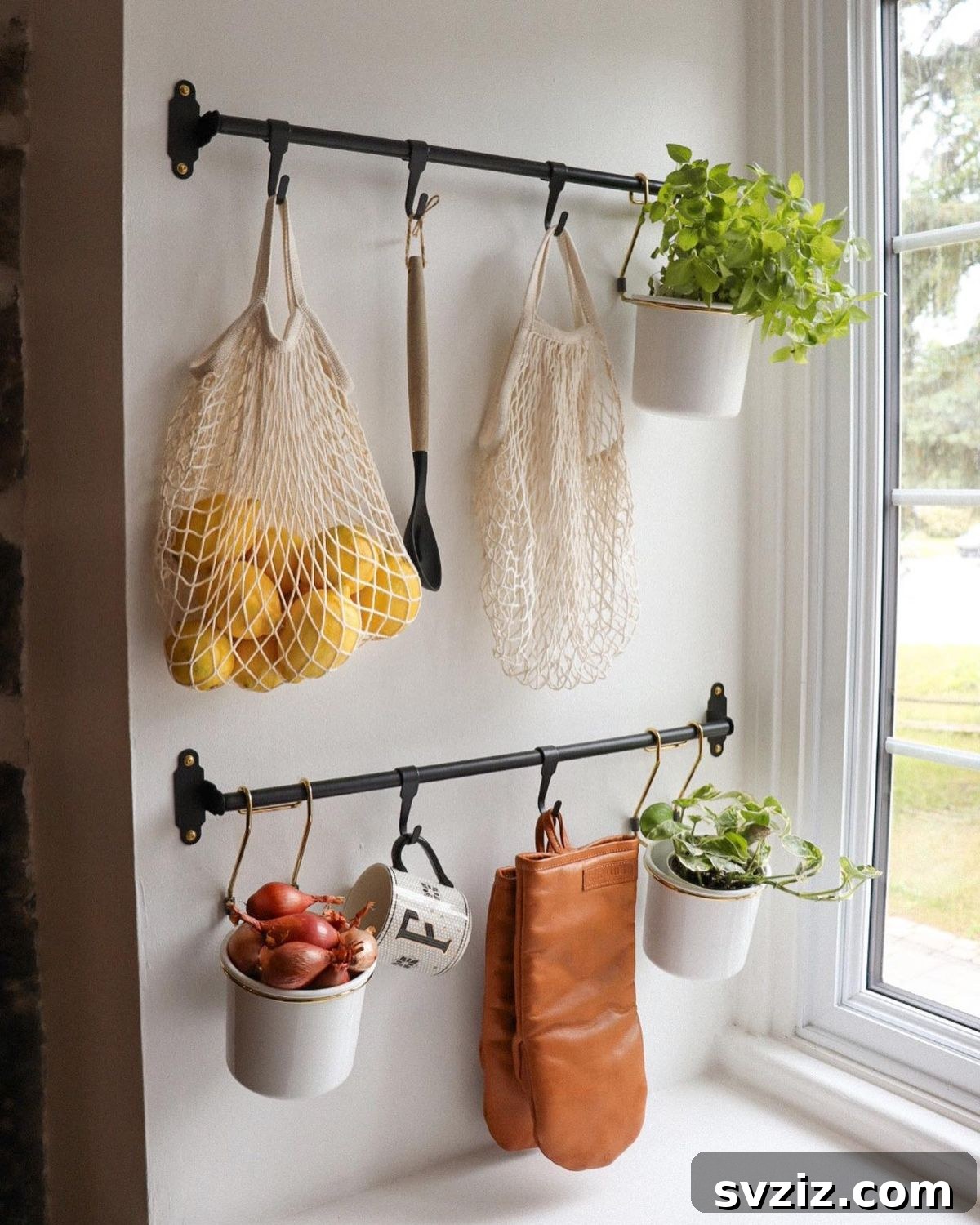 Maximize Your Kitchen Space 31 Genius Storage Hacks 26 Window Sill Rods for Hanging Kitchen Items
