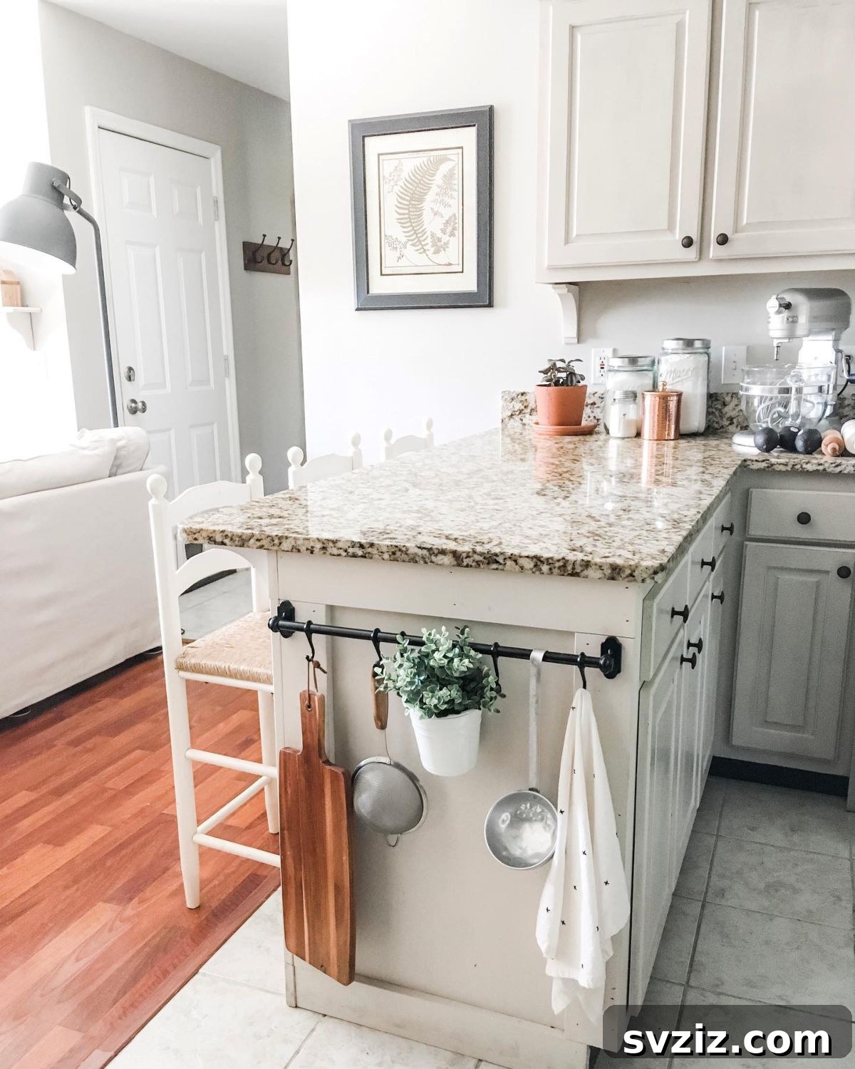 Maximize Your Kitchen Space 31 Genius Storage Hacks 33 Hanging Utensil Rod on Kitchen Island