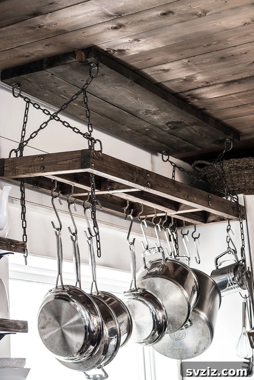 DIY overhead pot rack for kitchen