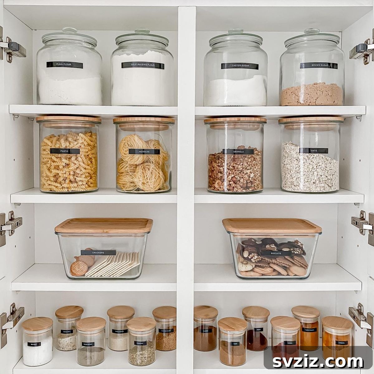 matching glass canisters for pantry organization
