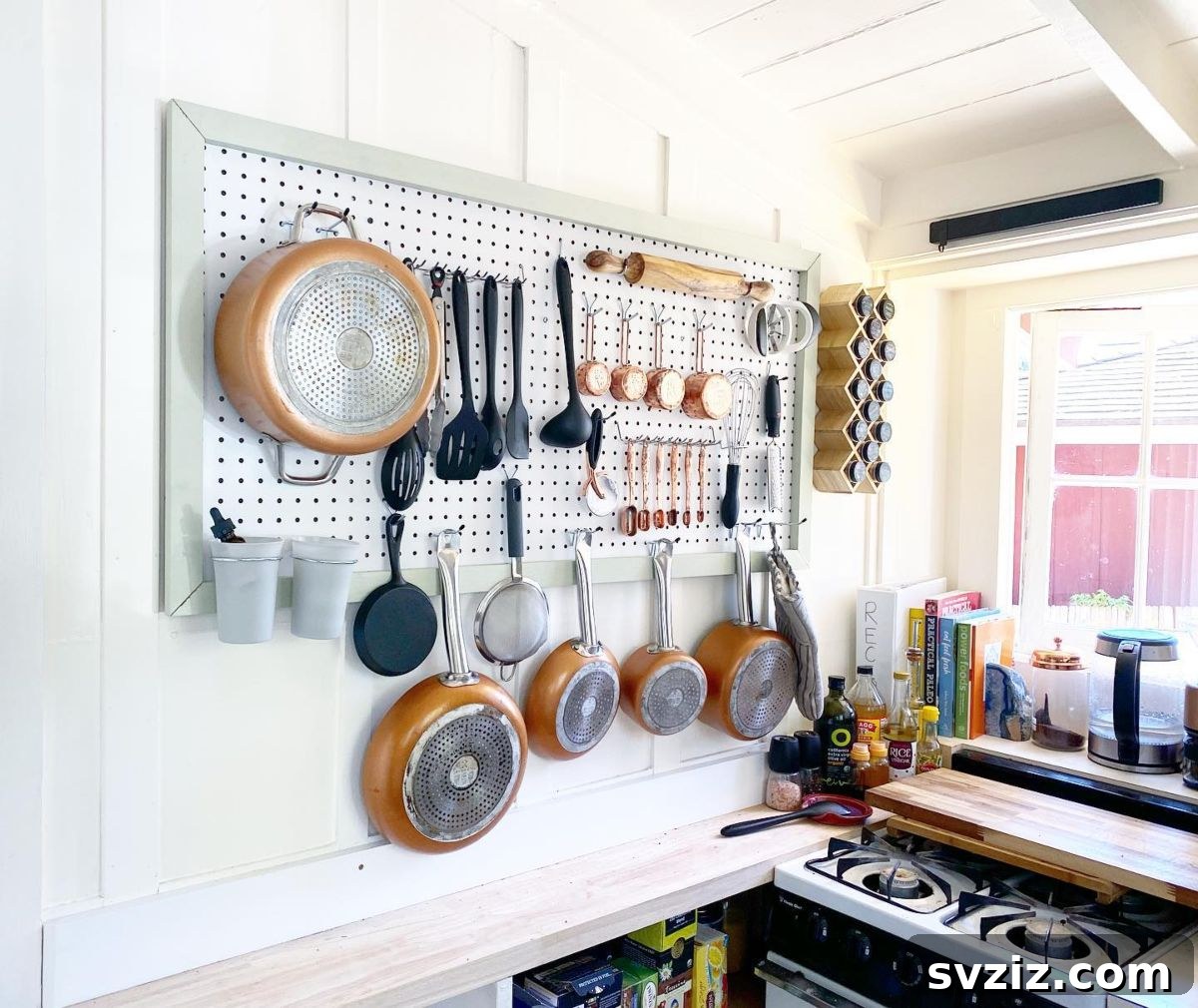 kitchen pegboard for utensils and cookware