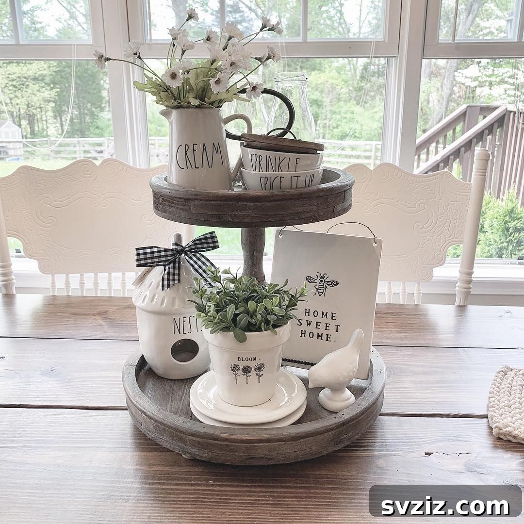 Multi-level wooden table decor for farmhouse appeal