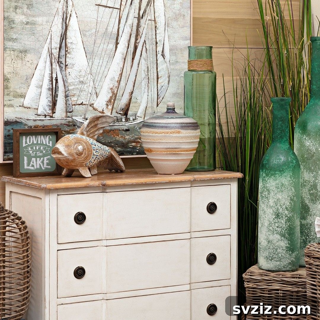 Decorative brushed green glass bottles for coastal cottage decor