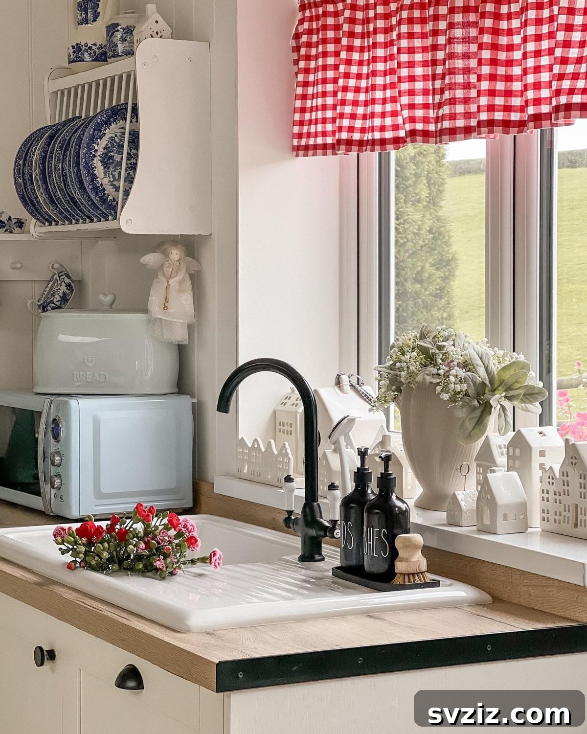 Classic gingham kitchen curtain for cottage aesthetic