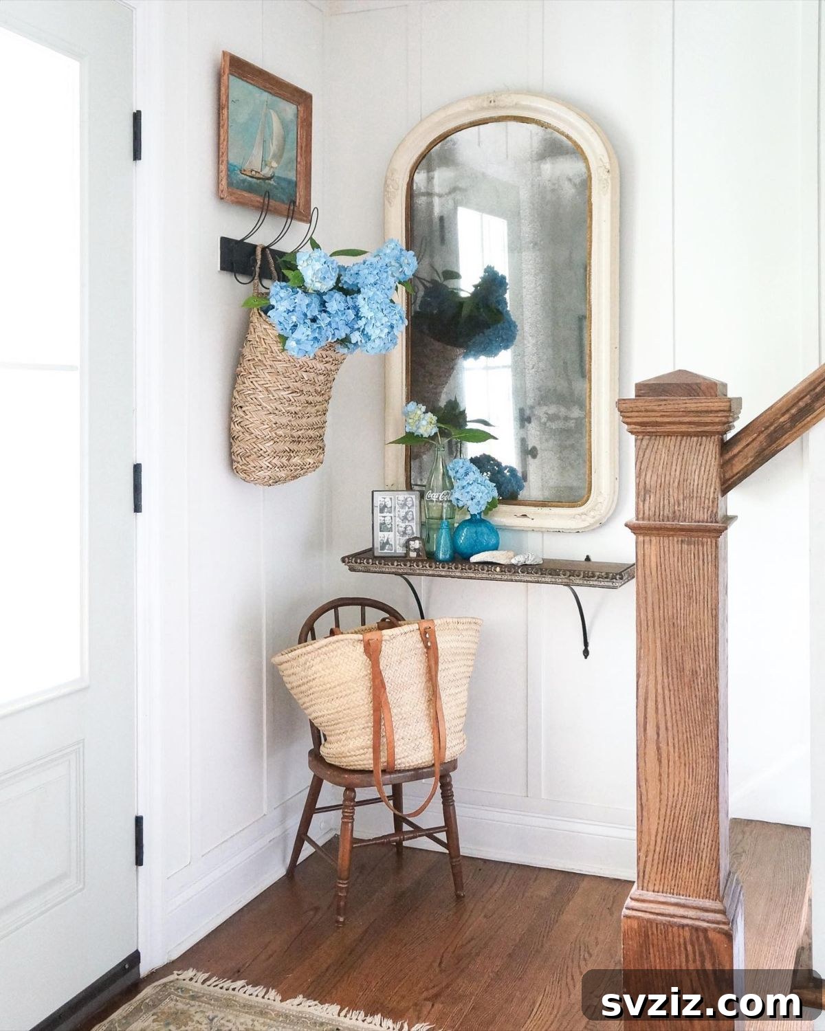 Rustic corner entryway decor for welcoming guests