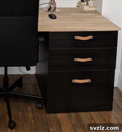 Upgrade Your Workspace: 15 Brilliant IKEA Desk Ideas 11 IKEA ÖSTERNÄS Leather Handles for a Desk Makeover
