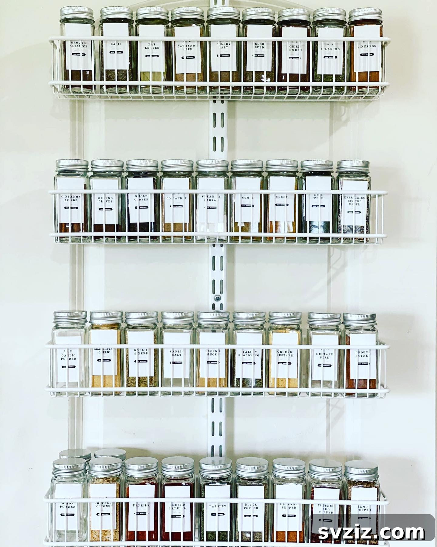Organize spices and sauces with an over-the-door kitchen rack, decluttering your countertops and cabinets for a tidier kitchen.