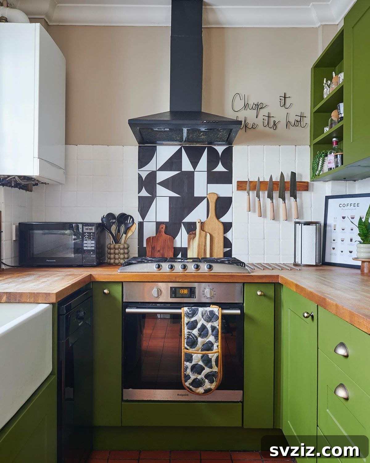 Save counter space with a magnetic knife holder, keeping knives safely stored and easily accessible on the kitchen wall.