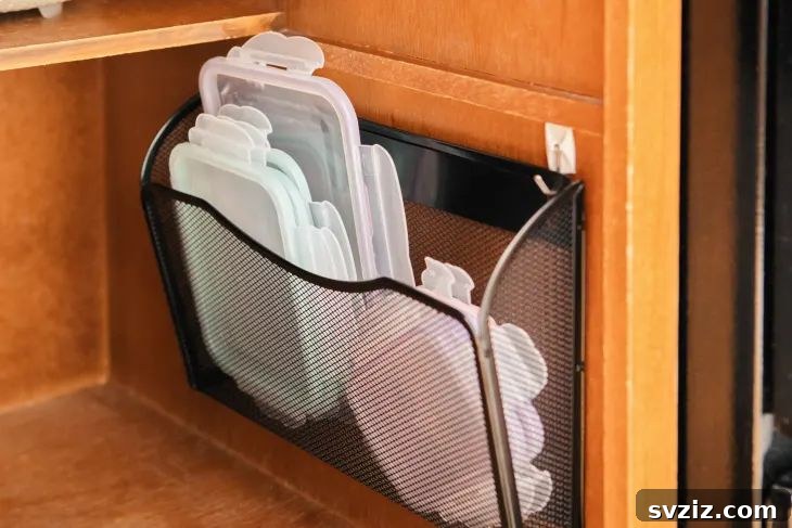 Mail Organizer Repurposed for Tupperware Lids
