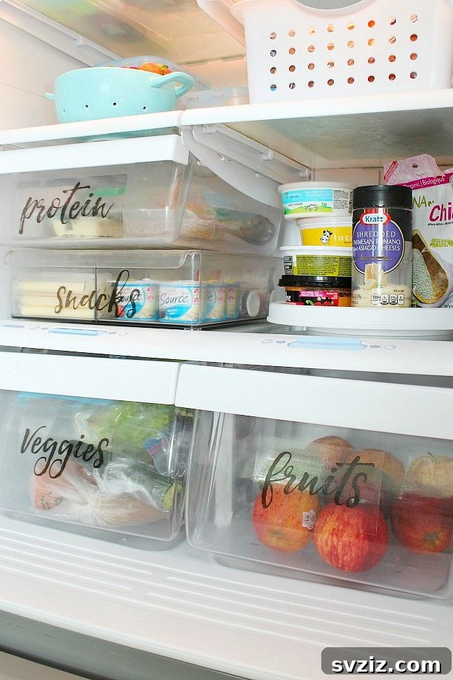Organized Refrigerator with Free Printable Fridge Labels