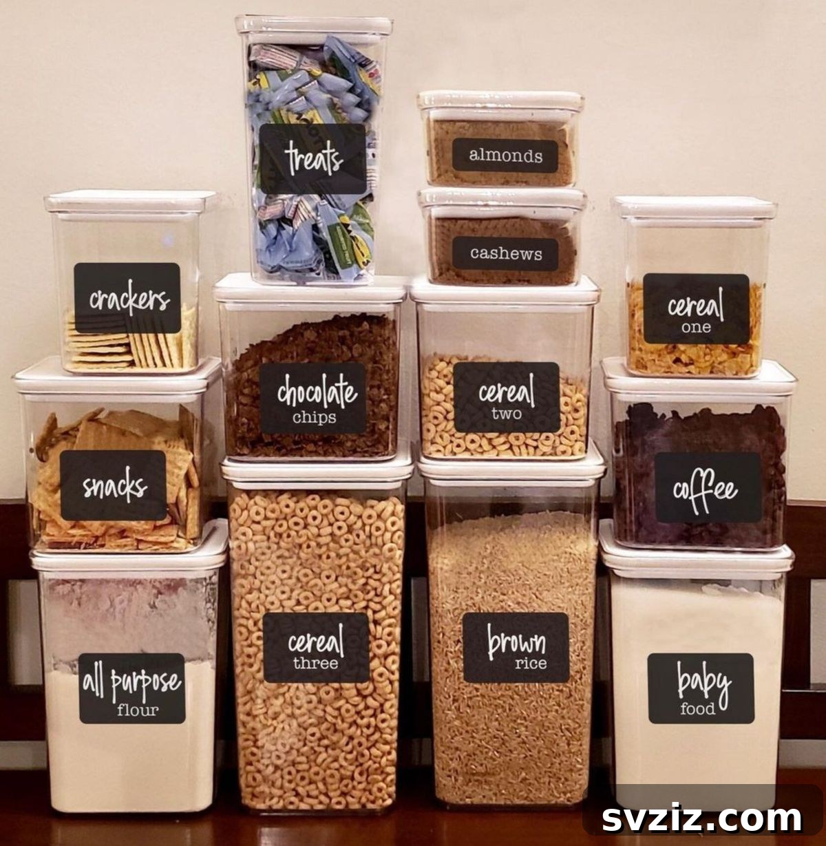 Organized Pantry with Labeled Air-Tight Food Containers