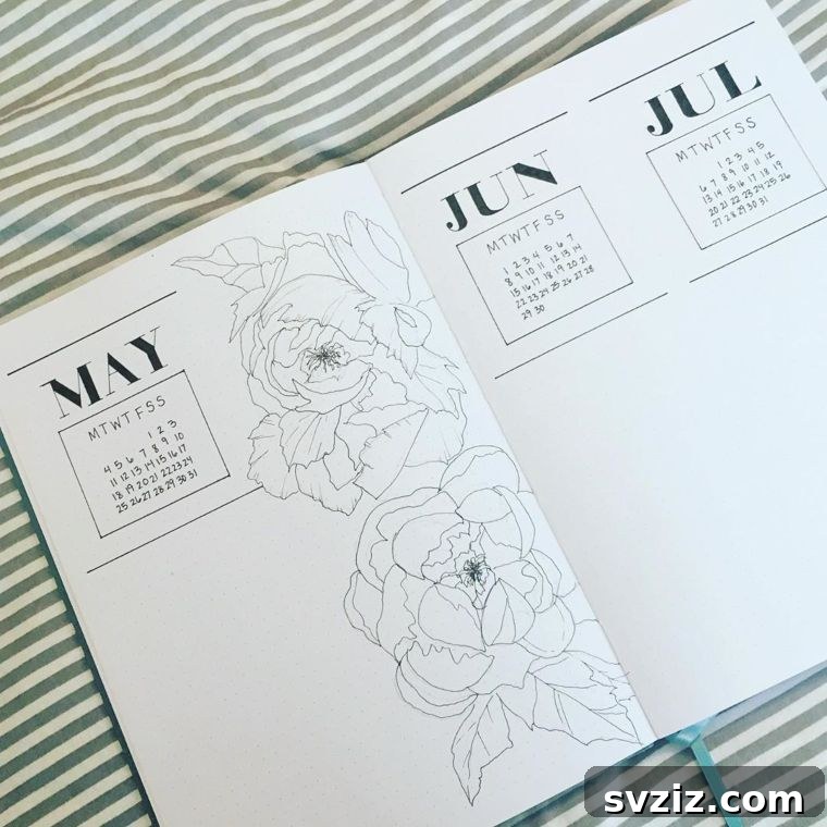20 Fresh Bullet Journal Future Log Layouts to Inspire Your Year 9 Monochromatic Flower Design for Bullet Journal Future Log