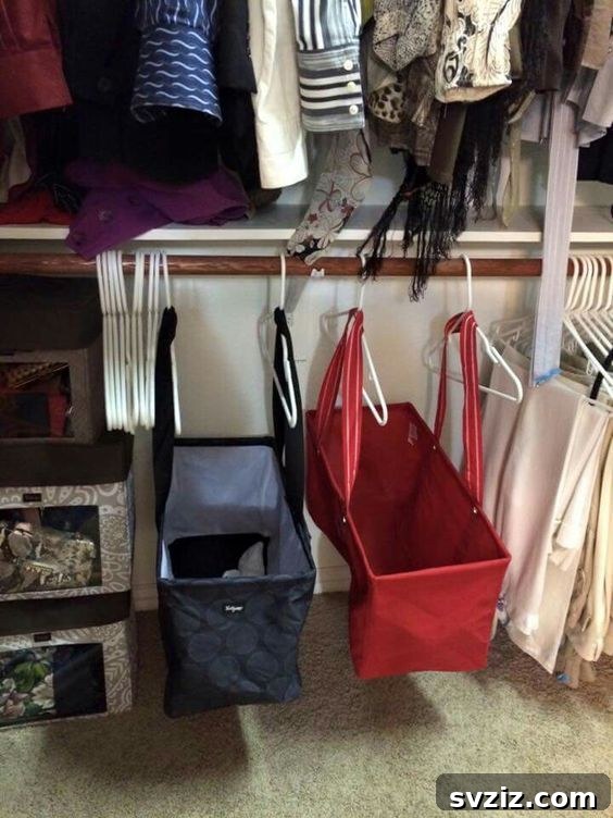 27 Ingenious DIY Bedroom Hacks to Declutter Your Space 18 Hanging Utility Tote Storage