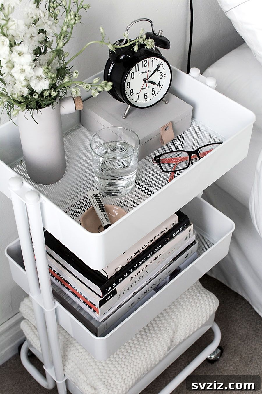 27 Ingenious DIY Bedroom Hacks to Declutter Your Space 5 Nightstand Cart