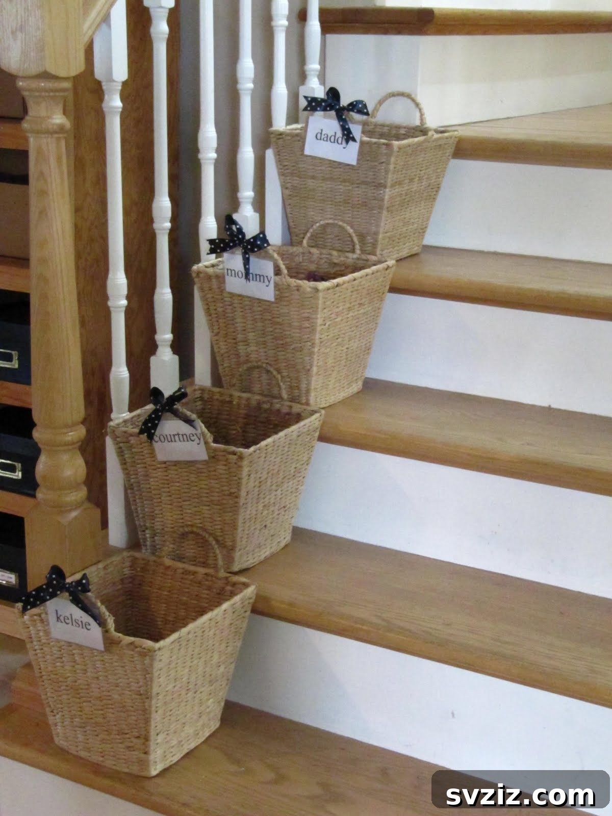 31 Budget Basket Hacks for Total Home Organization 24 stair baskets