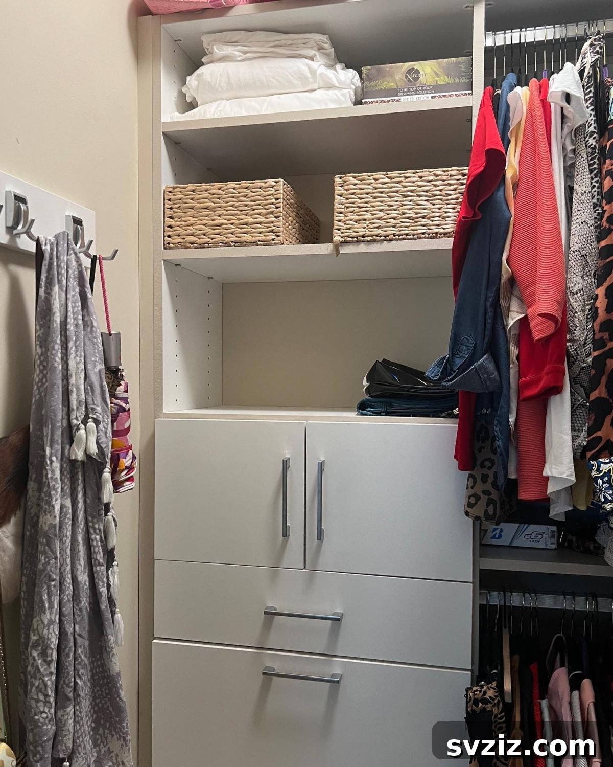 Small Walk-In Closets: Genius Ideas for Maximizing Space 22 add wall hooks