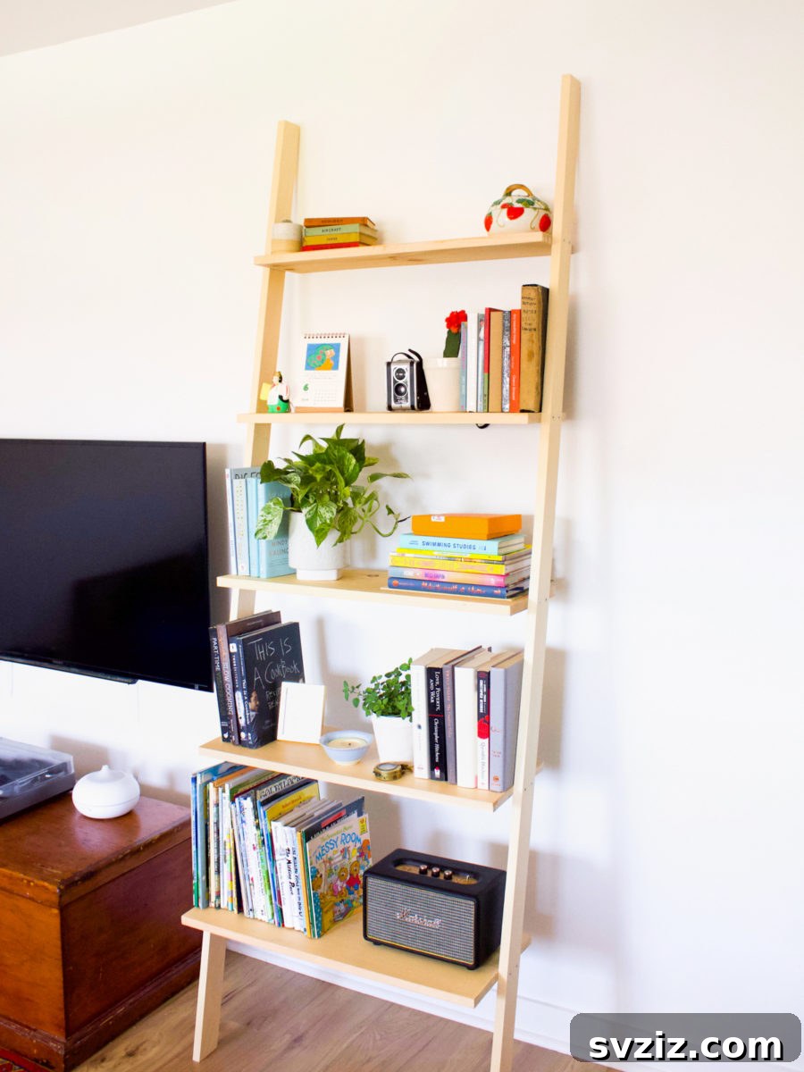 DIY Leaning bookshelf storage