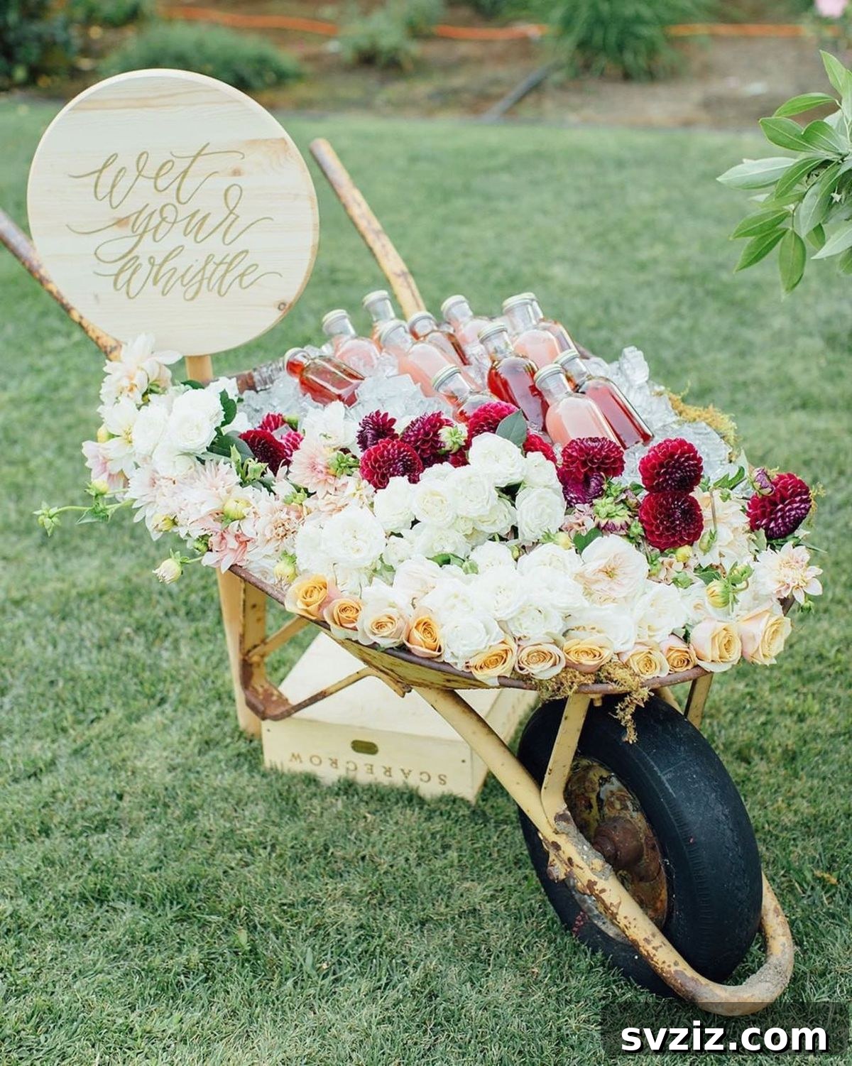 27 Absolutely Adorable Wedding Details for Your Big Day 18 “Wet Your Whistle” Barrow with drinks