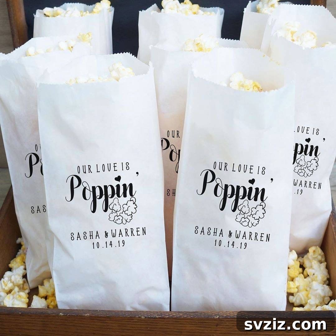 27 Absolutely Adorable Wedding Details for Your Big Day 5 “Your Love is Poppin’” cute popcorn bags wedding favor