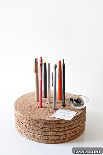 Pocket-Friendly Productivity: 31 Office Organization Hacks 14 DIY Cork Pencil Holders that double as small memo boards