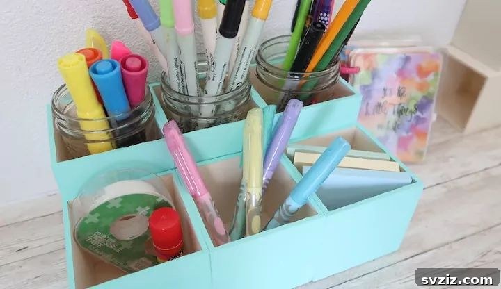 Pocket-Friendly Productivity: 31 Office Organization Hacks 19 DIY Wood Box Desk Organizer with repurposed glass bottles