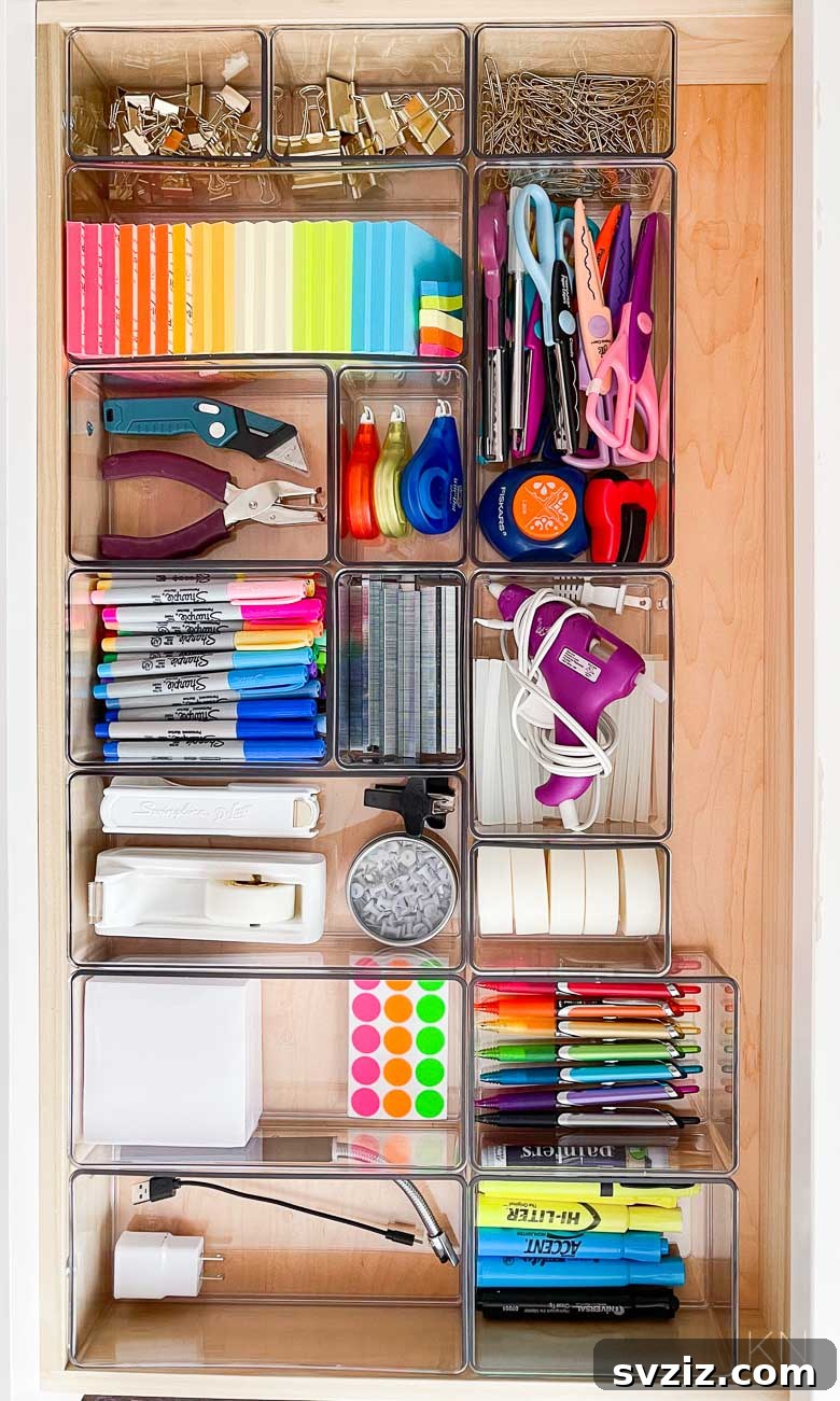 Pocket-Friendly Productivity: 31 Office Organization Hacks 28 Clear Handled Baskets for pulling out and organizing office supplies