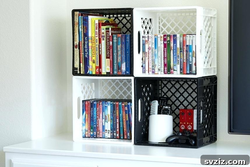 Pocket-Friendly Productivity: 31 Office Organization Hacks 31 Bookshelves made from stacked plastic crates