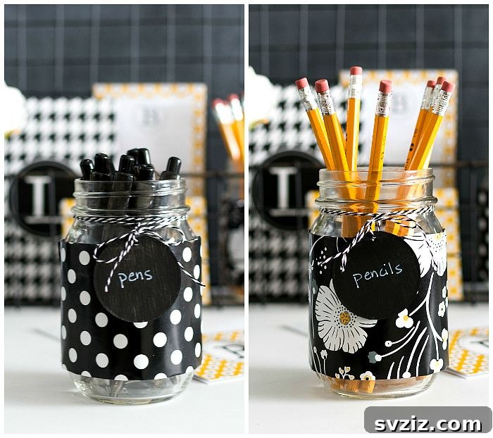 Pocket-Friendly Productivity: 31 Office Organization Hacks 5 Decorated Mason Jar Pen Holders for a chic desk