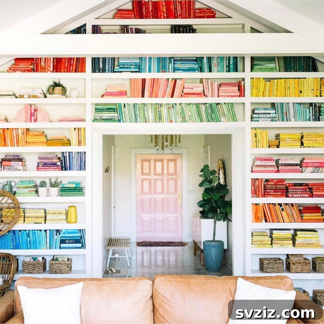 Adorable house-shaped bookshelf with color-coded books, ideal for a child's room or playful decor.