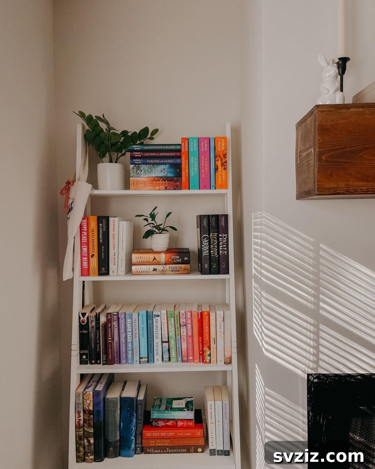 Space-saving slim vertical bookshelves, ideal for small rooms or narrow walls.