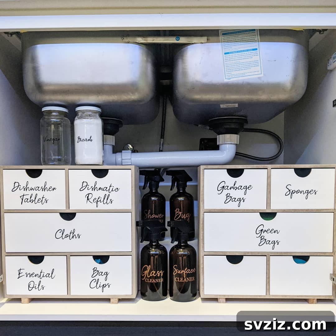 Stylish Painted Drawer Units Under Kitchen Sink