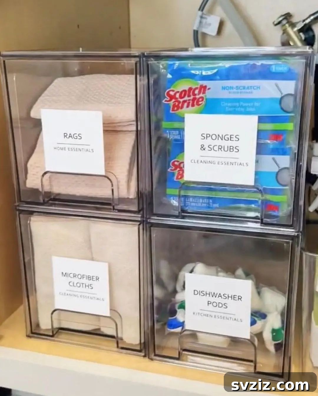 Labeled Bins for Under Sink Storage