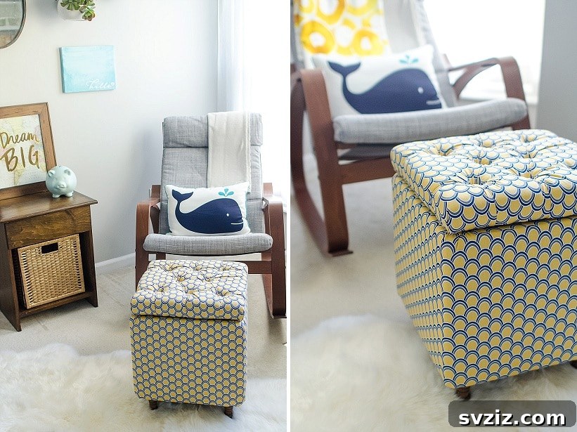 Storage Ottoman - DIY upholstered ottoman with hidden storage.