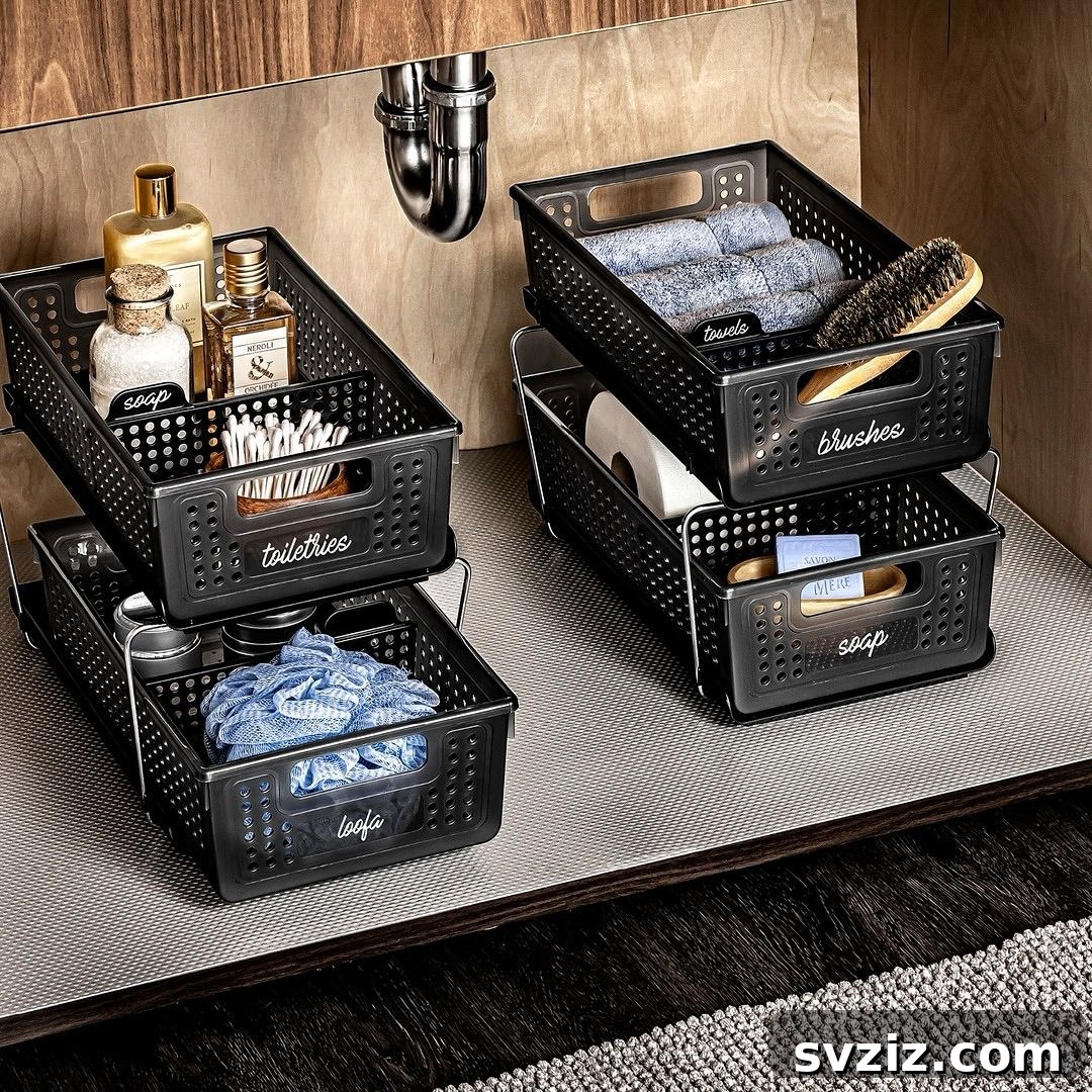 Genius Ways to Maximize Your Under Bathroom Sink Space 17 Matching Stackable Baskets for cohesive vertical storage